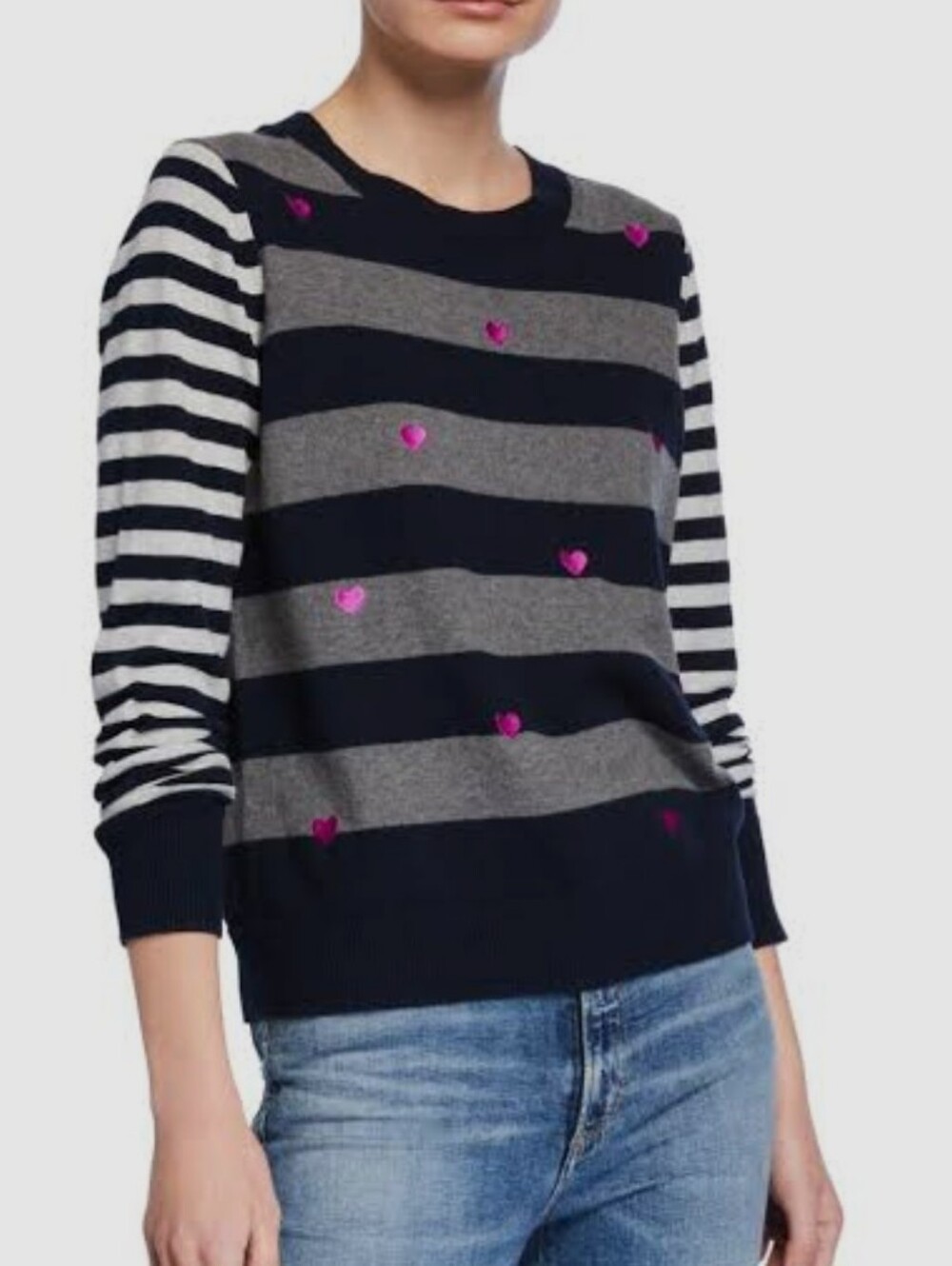 Lisa Todd Skip A Beat Multi Stripe Cotton Cashmere Sweater Crew Neck Size Medium